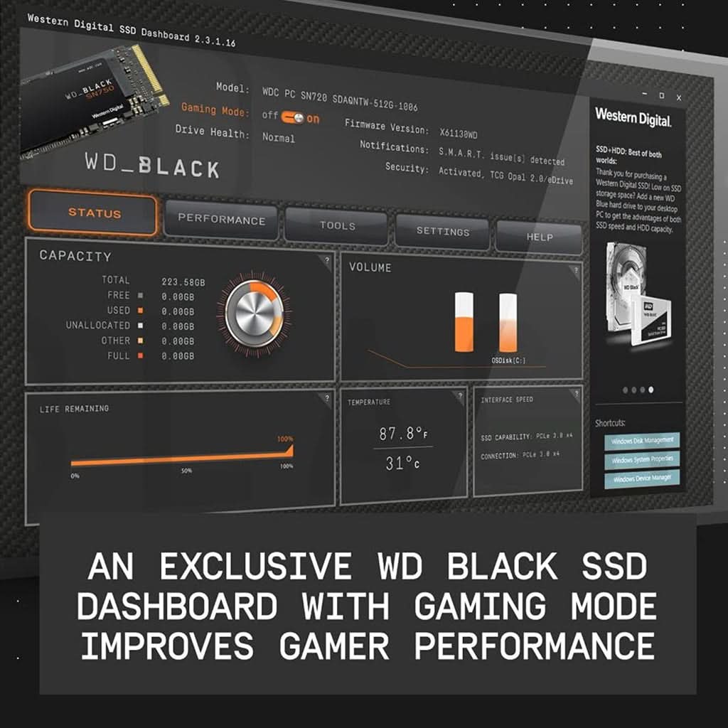 WESTERN DIGITAL BLACK NVME SN750 1 TB M.2 2280-S3-M PCIE GEN3 INTERNAL SSD