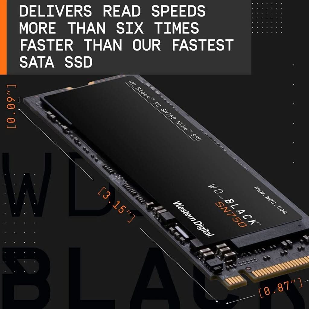 WESTERN DIGITAL BLACK NVME SN750 1 TB M.2 2280-S3-M PCIE GEN3 INTERNAL SSD