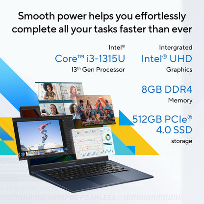 ASUS Vivobook 14, Light Weight Laptop, Intel Core i3-1315U (8GB/512GB/Intel UHD Graphics/35.56 cms (14) FHD/Windows 11 Home/Office Home 2024 + M365 Basic (1 Year Validity) X1404VA-EB322WS