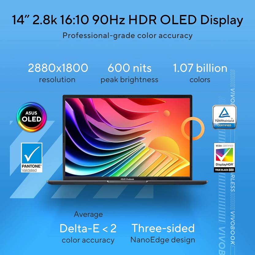 ASUS VIVOBOOK 14 OLED INTEL CORE I5 12TH GEN 1235U - (16 GB/512 GB SSD/WINDOWS 11 HOME) X1405ZA-KM511WS THIN AND LIGHT LAPTOP (14 INCH, INDIE BLACK, 1.5 KG, WITH MS OFFICE)